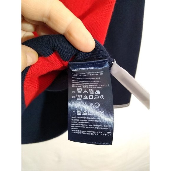 Tommy Hilfiger VTG Ringer Colorblock Sweater Medium/Large Navy Red White - Picture 3 of 4